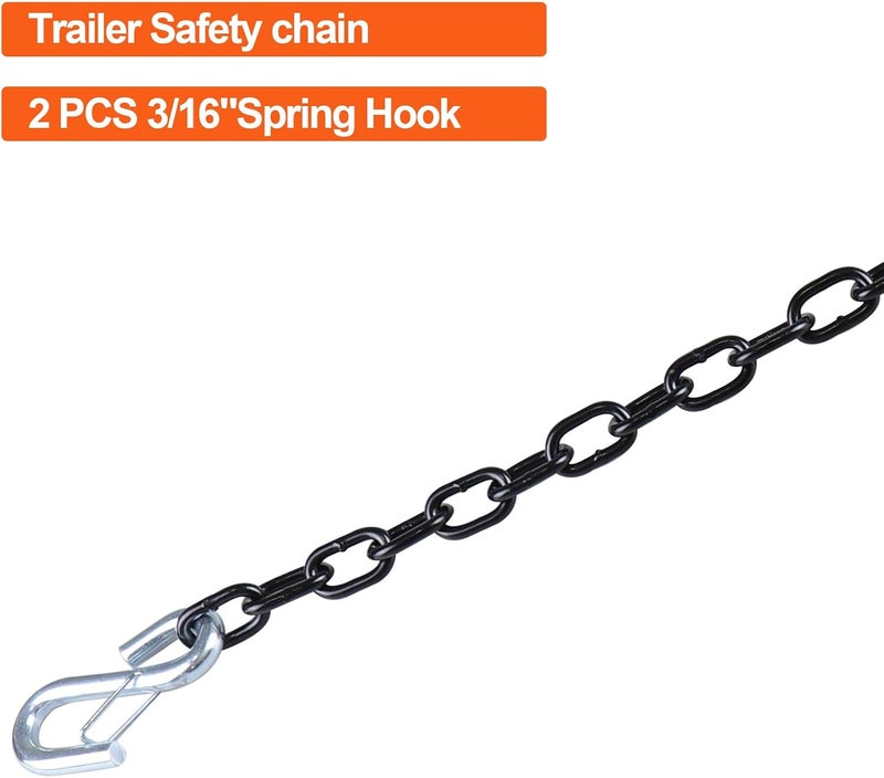 TeukRiGa 3/16"x 27" Grade 30 Steel Black Boat Trailer Safety Chain with 1 Spring Clip Hooks 3200 lbs, 2 Pcs (3/16"x 27") - Image 2
